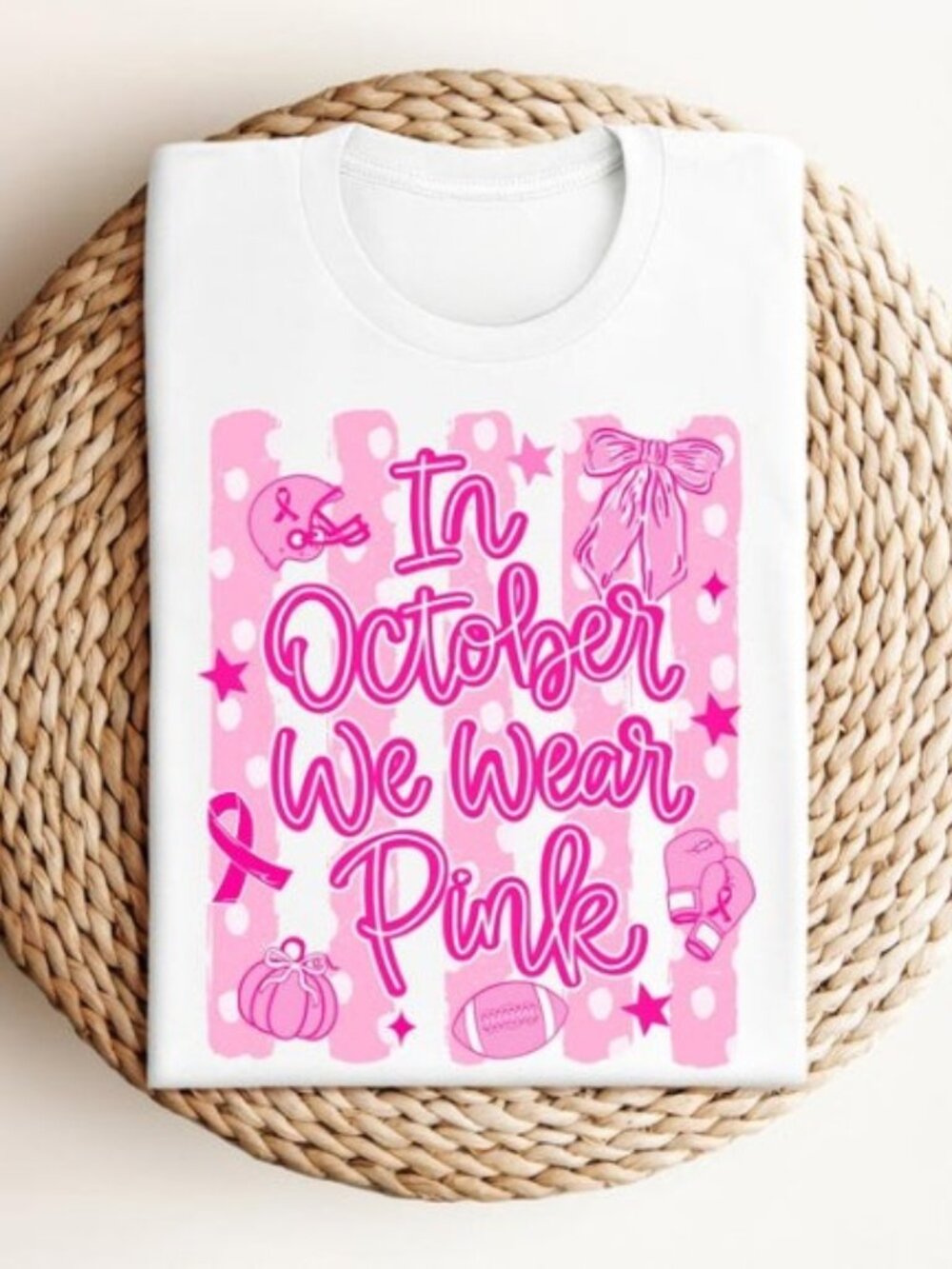 In October We Wear Pink Stripes Polka Dots Shirt, Breast Cancer Pumpkin T-Shirt
